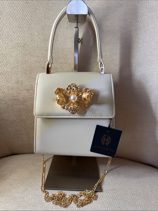 House of Harlow 1960 Handbags - House of Harlow 1960 White Mini Top-Handle Bag with Gold Floral Accent